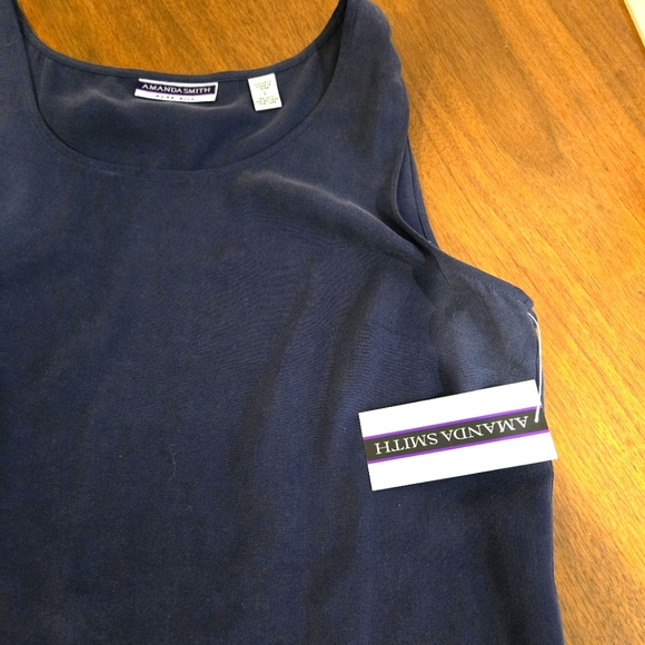 NWTs Amanda Smith Navy Blue Silk Sleeveless Blouse, Size 12 - Picture 3 of 5
